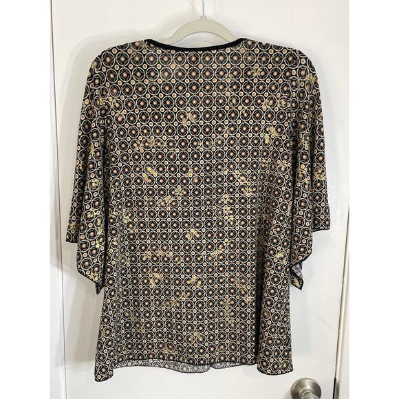 VTG Y2K Babydoll Blouse Medium Gold Abstract Whimsygoth Flutter Sleeve 90s - Picture 4 of 6